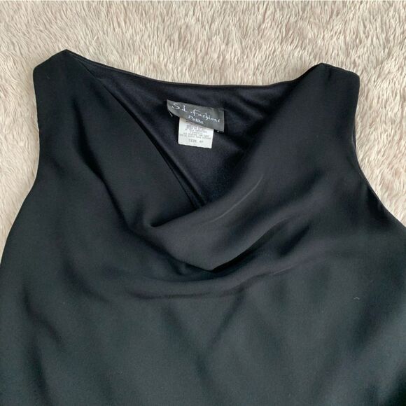 VTG Draped Neckline-ruffled hem-little black dress cocktail wedding guest 4P - Picture 3 of 7